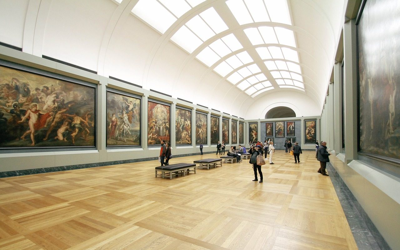 Art gallery with traditional oil paintings