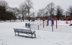 Snow on the Devizes Green and playground